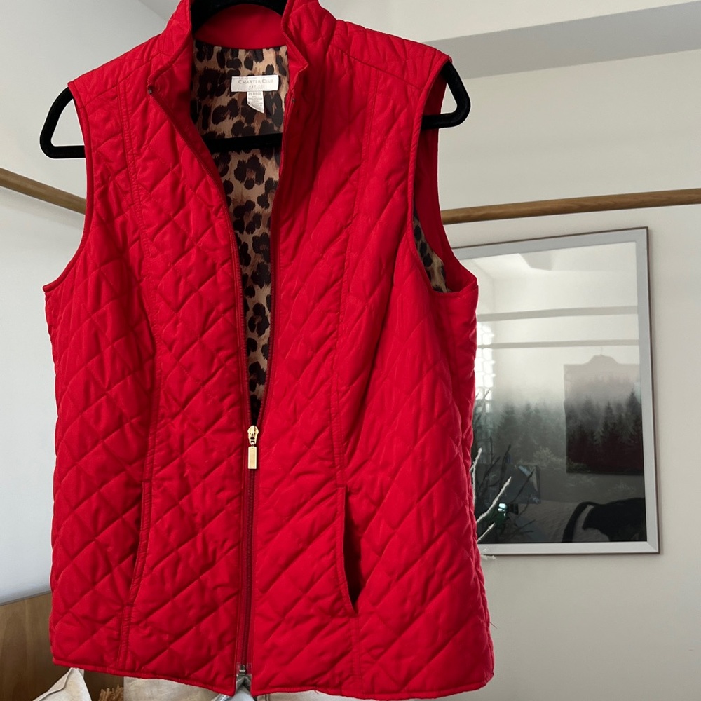 Charter Club Red Vest with Leopard Print